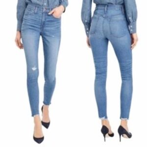 J. Crew High Rise Raw Hem Distressed‎ Skinny Jeans